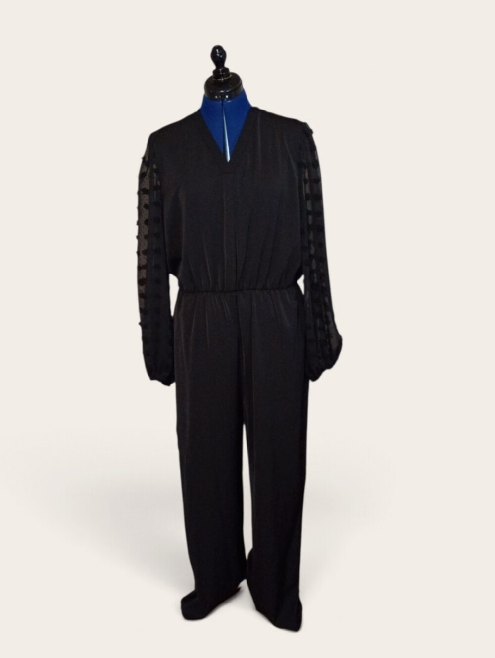 Black V-Neck Long-Sleeve Wide-Leg Jumpsuit